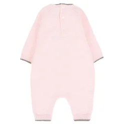 Roze wollen romper met berenversiering