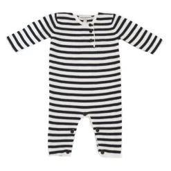 Tutina girocollo a serafino manica lunga fantasia a righe con patch mini logo e bottoni