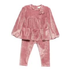 Velvet Roze Jurk Set Ronde Hals