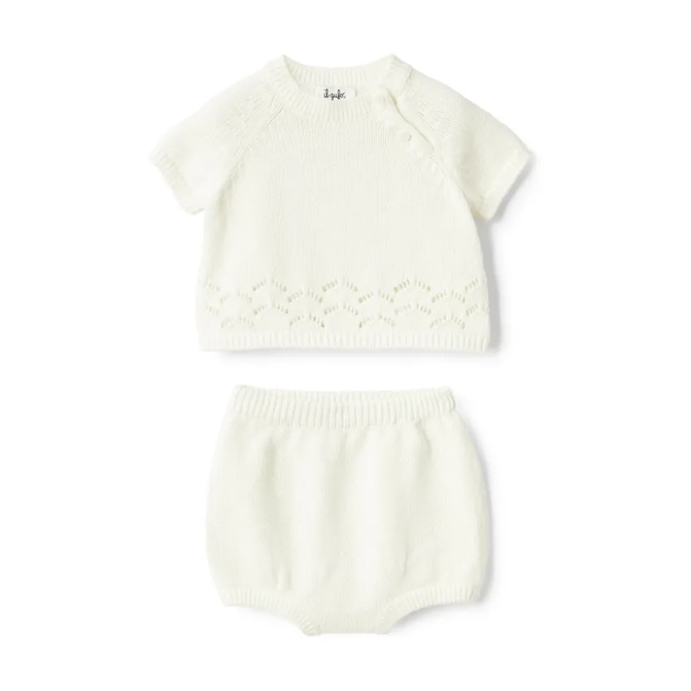 Wit Katoenen Tweedelige Babyjurk Set