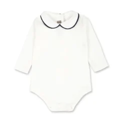 Witte Fleece Katoenen Body met Blauwe Kraag