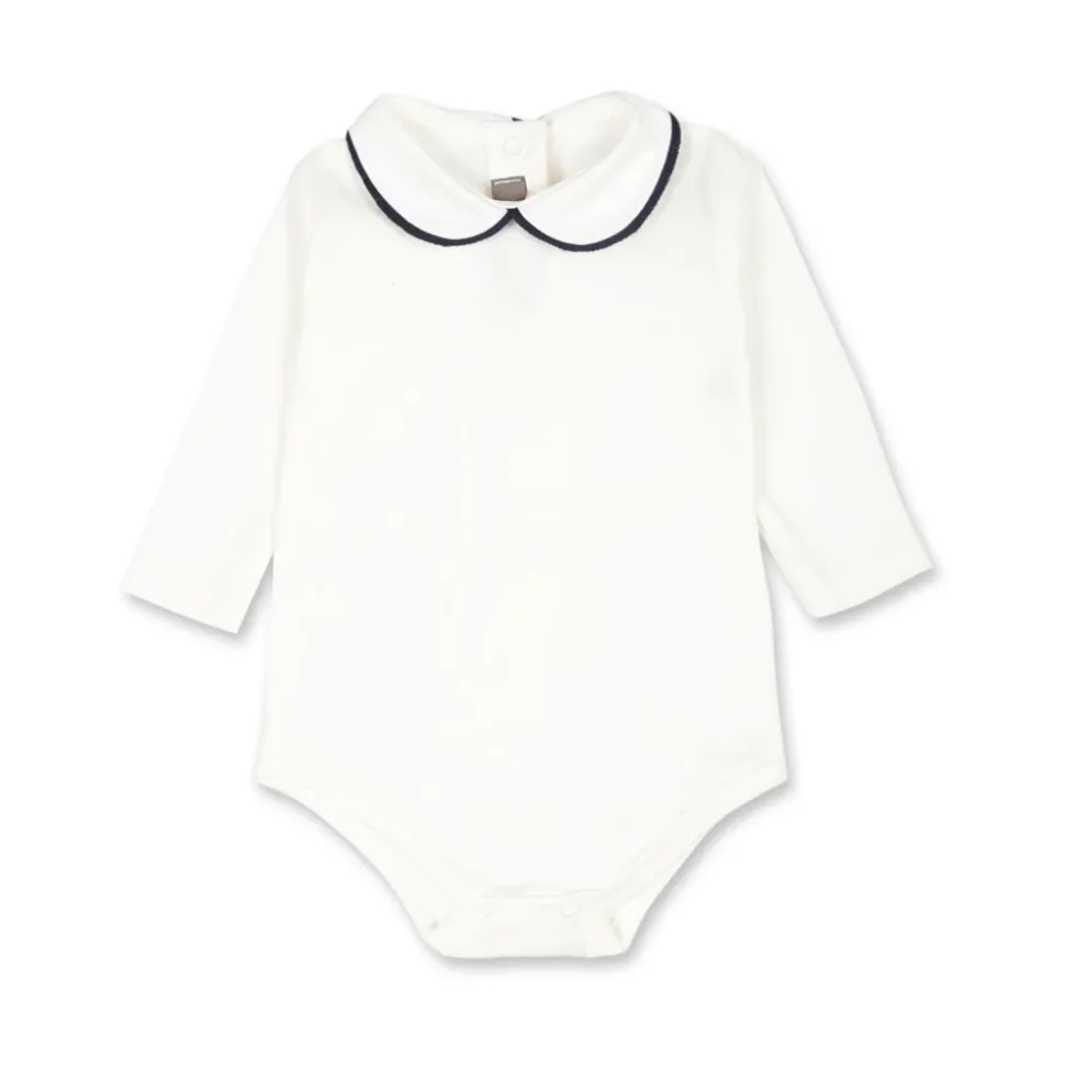 Witte Fleece Katoenen Body met Blauwe Kraag