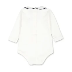 Witte Fleece Katoenen Body met Blauwe Kraag