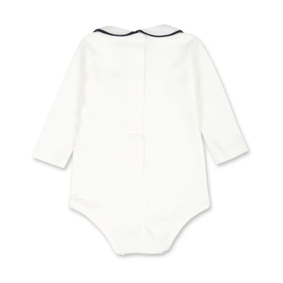 Witte Fleece Katoenen Body met Blauwe Kraag