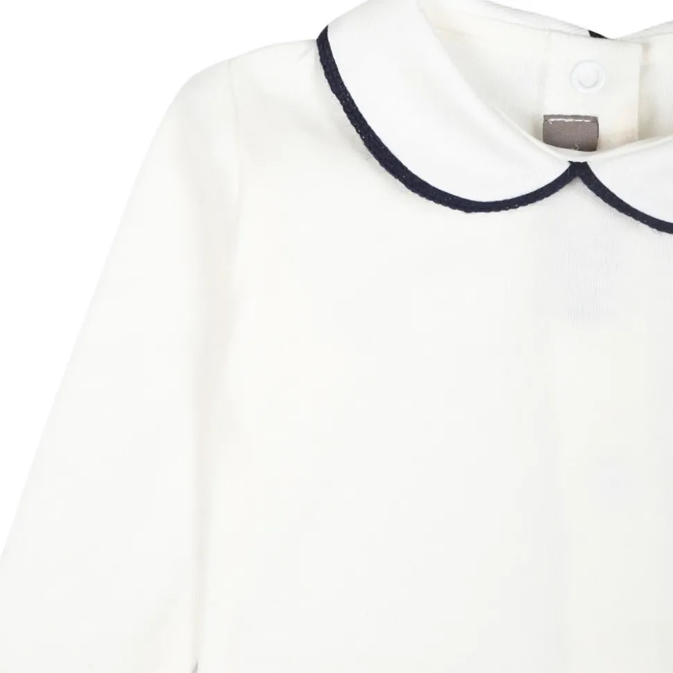 Witte Fleece Katoenen Body met Blauwe Kraag