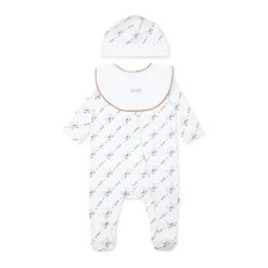 Witte Katoenen Babygrow Slabber Muts Set