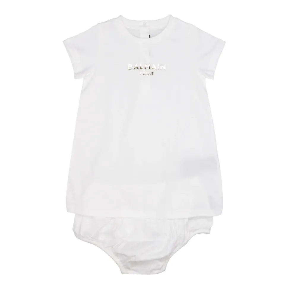 Witte Katoenen Jurk met Logo Print