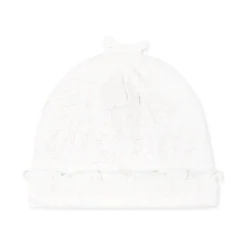 Witte Katoenen Pasgeboren Mutsen met Roze Logo