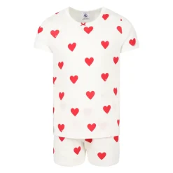 Witte katoenen pyjama met logo-hartjes