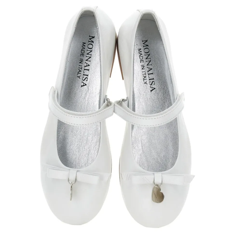 Witte Leren Ballet Flats met Enkelband