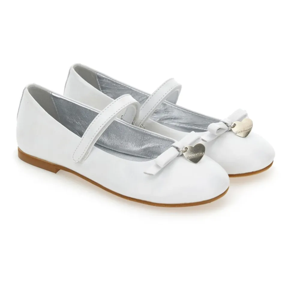 Witte Leren Ballet Flats met Enkelband