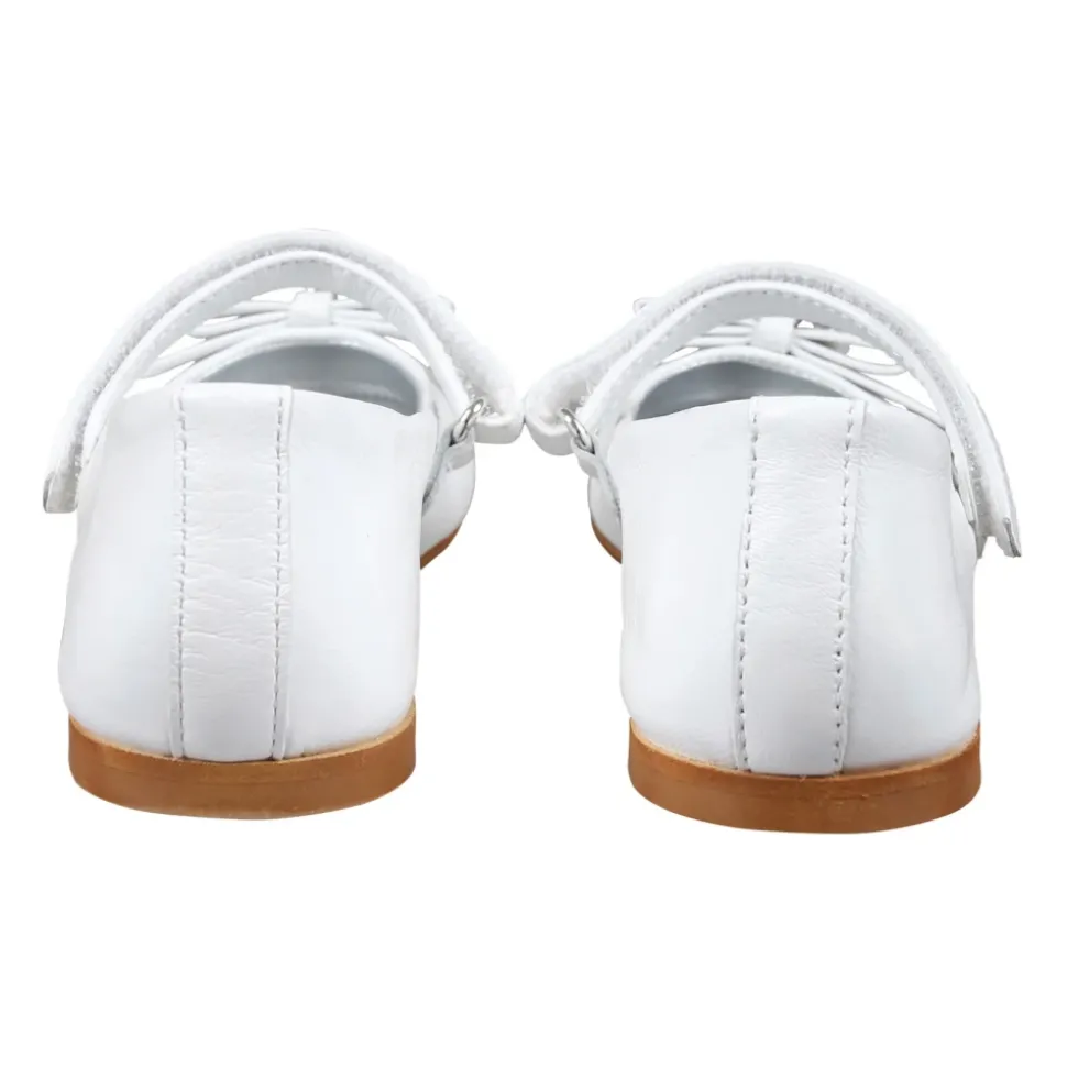 Witte Leren Ballet Flats met Enkelband
