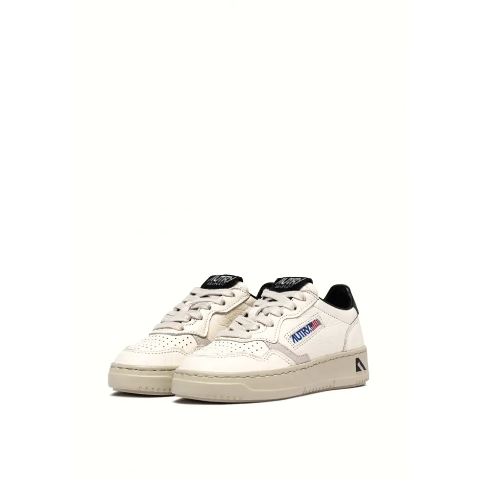Witte Leren Sneakers Groene Hak