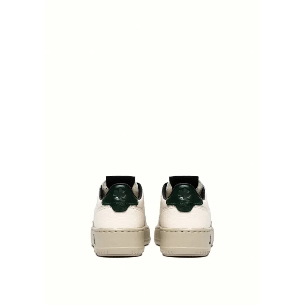 Witte Leren Sneakers Groene Hak