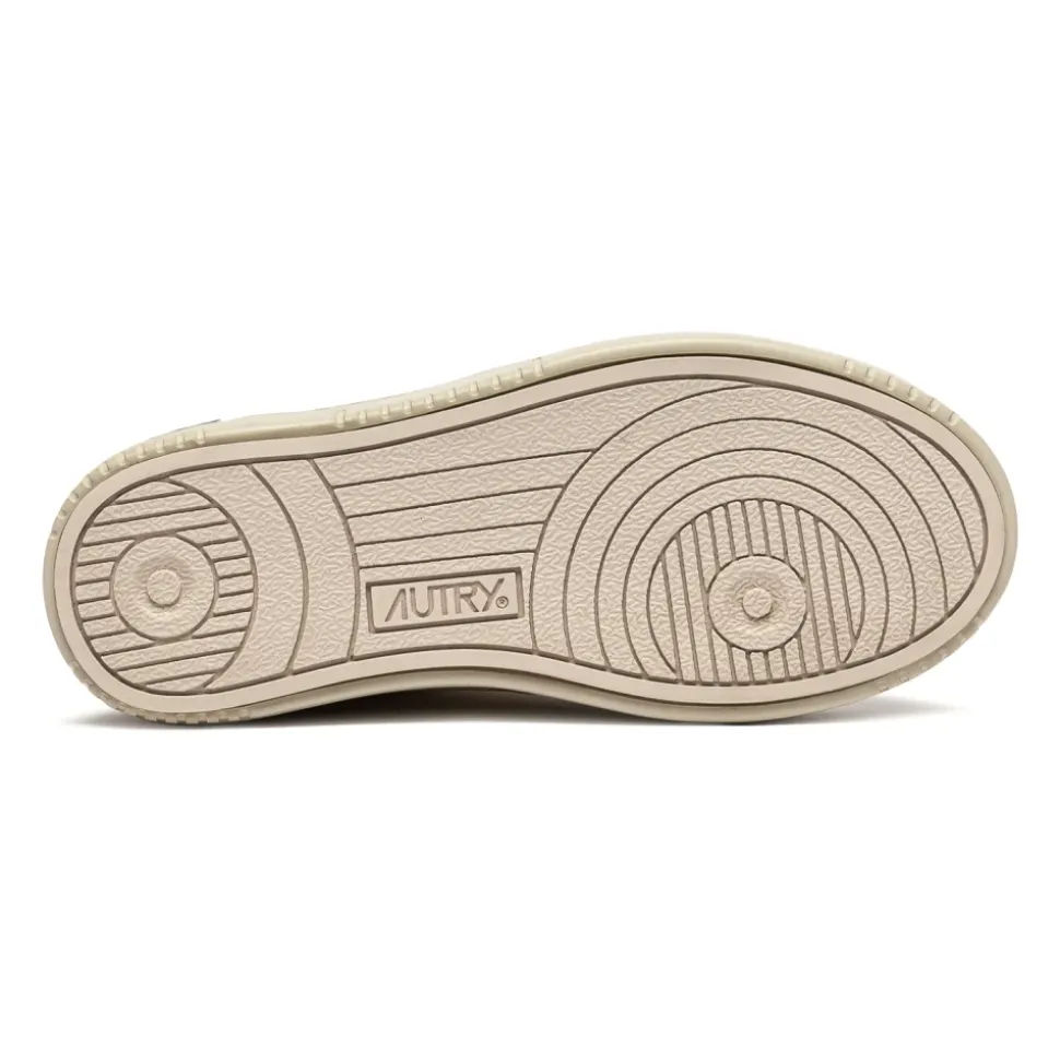 Witte Leren Sneakers Groene Hak