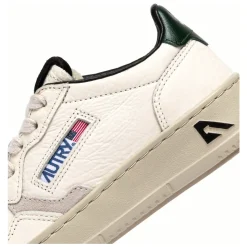 Witte Leren Sneakers Groene Hak