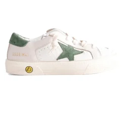 Witte Leren Sneakers met Groen Detail