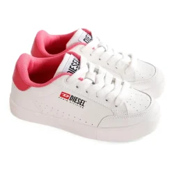 Witte Leren Sneakers met Roze Detail