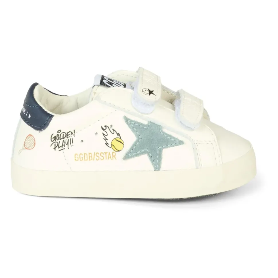 Witte Leren Tennissneakers met Blauwe Ster