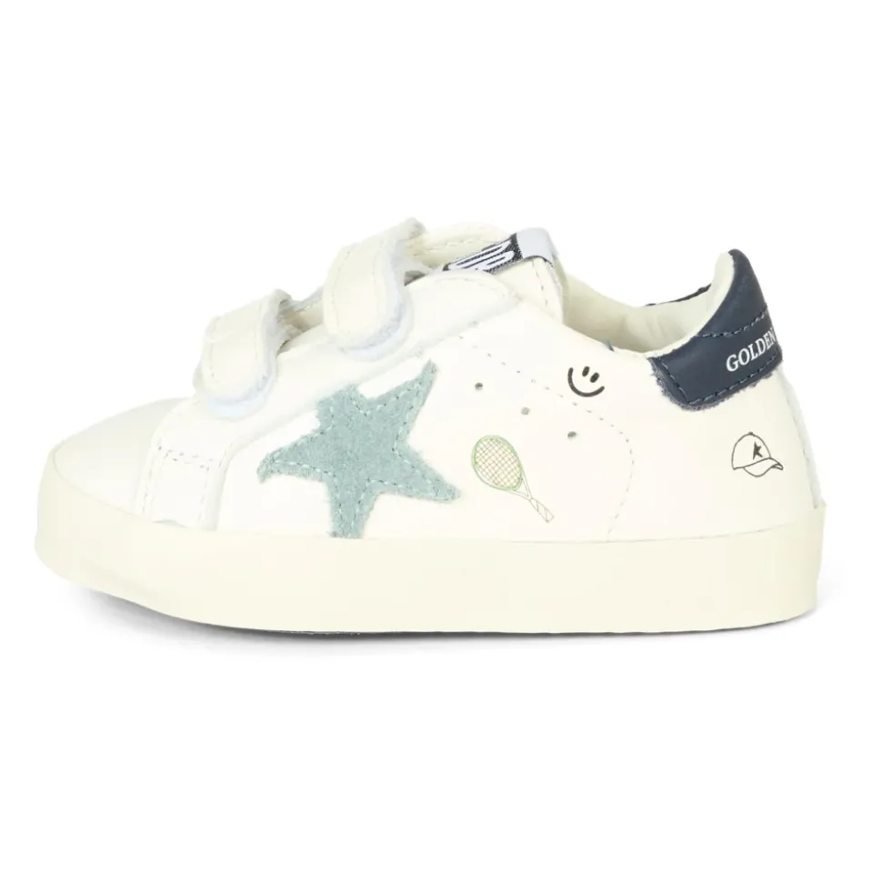 Witte Leren Tennissneakers met Blauwe Ster