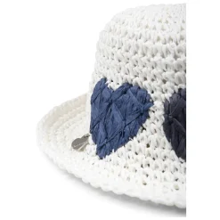 Witte strohoed met blauwe harten