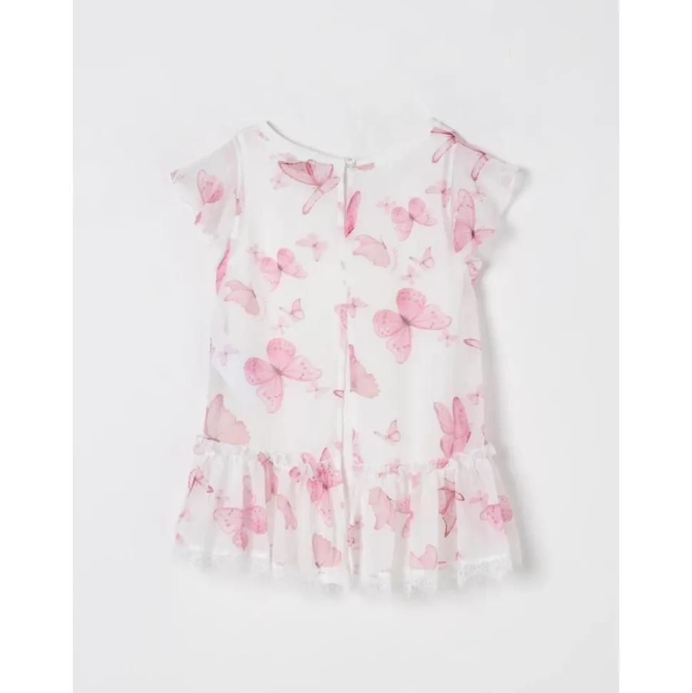 Witte Vlinder Ruffle Top