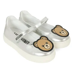 Zilveren Leren Ballerina met Teddy Bear Patch