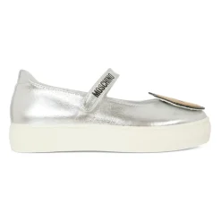 Zilveren Leren Ballerina met Teddy Bear Patch