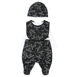 Zwart Katoenen Babypakje Hoed Slabbetje Set