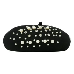 Zwarte Baret met Parels en Strass