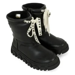 Zwarte Eco-Leren Enkellaarzen met Shearling