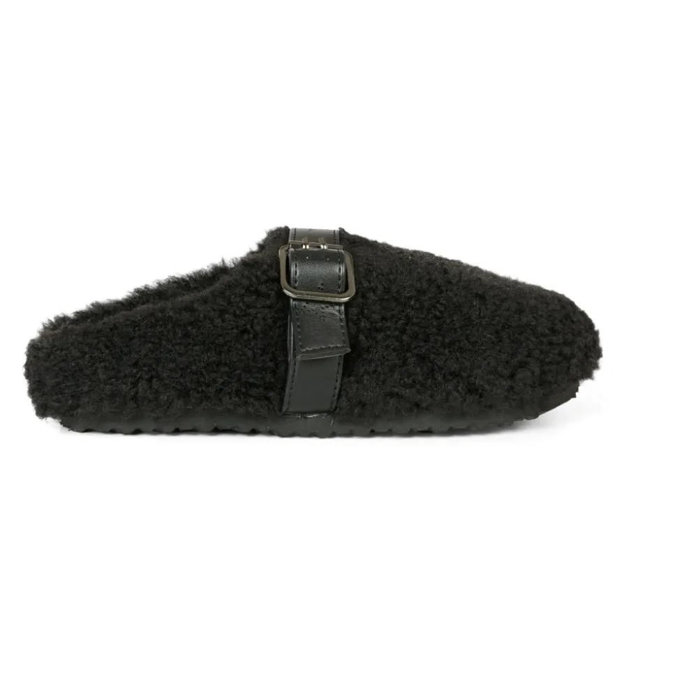 Zwarte Eco-Shearling Klompen met Sterband