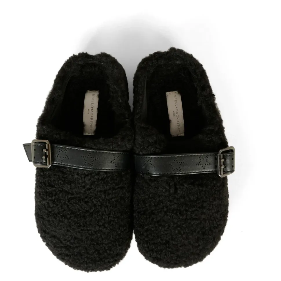 Zwarte Eco-Shearling Klompen met Sterband
