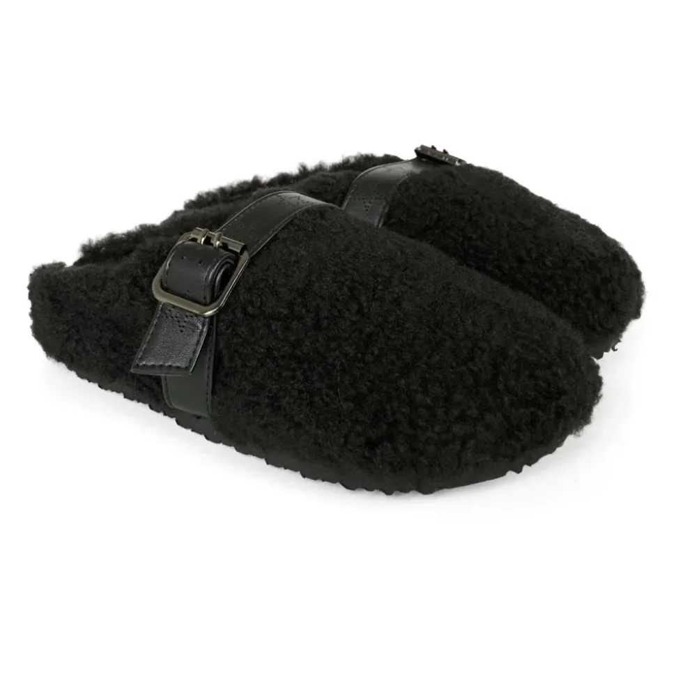 Zwarte Eco-Shearling Klompen met Sterband