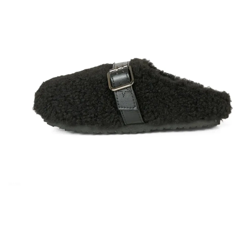 Zwarte Eco-Shearling Klompen met Sterband