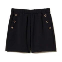 Zwarte Elastische Taille Shorts Knoopdetails