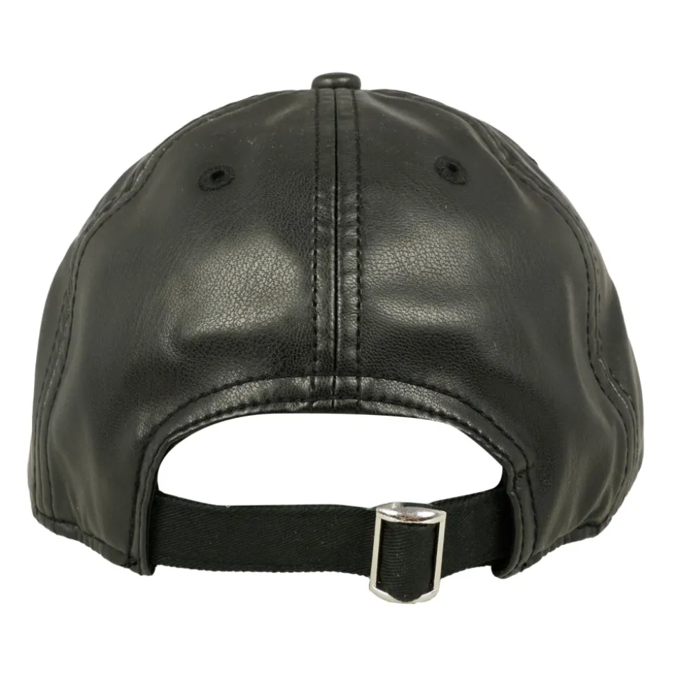 Zwarte Faux Leren Geborduurde Logo Hoed