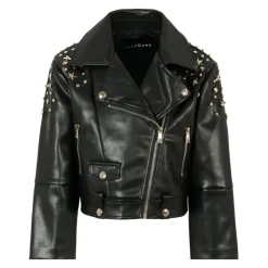 Zwarte Faux Leren Jas met Sterren