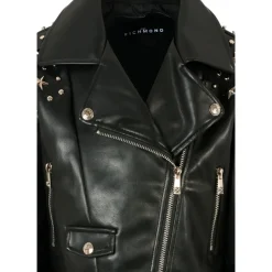 Zwarte Faux Leren Jas met Sterren