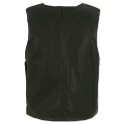 Zwarte Faux Leren Vest met Strass Knopen