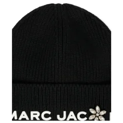 Zwarte Geribbelde Katoenen Beanie met Bloemen