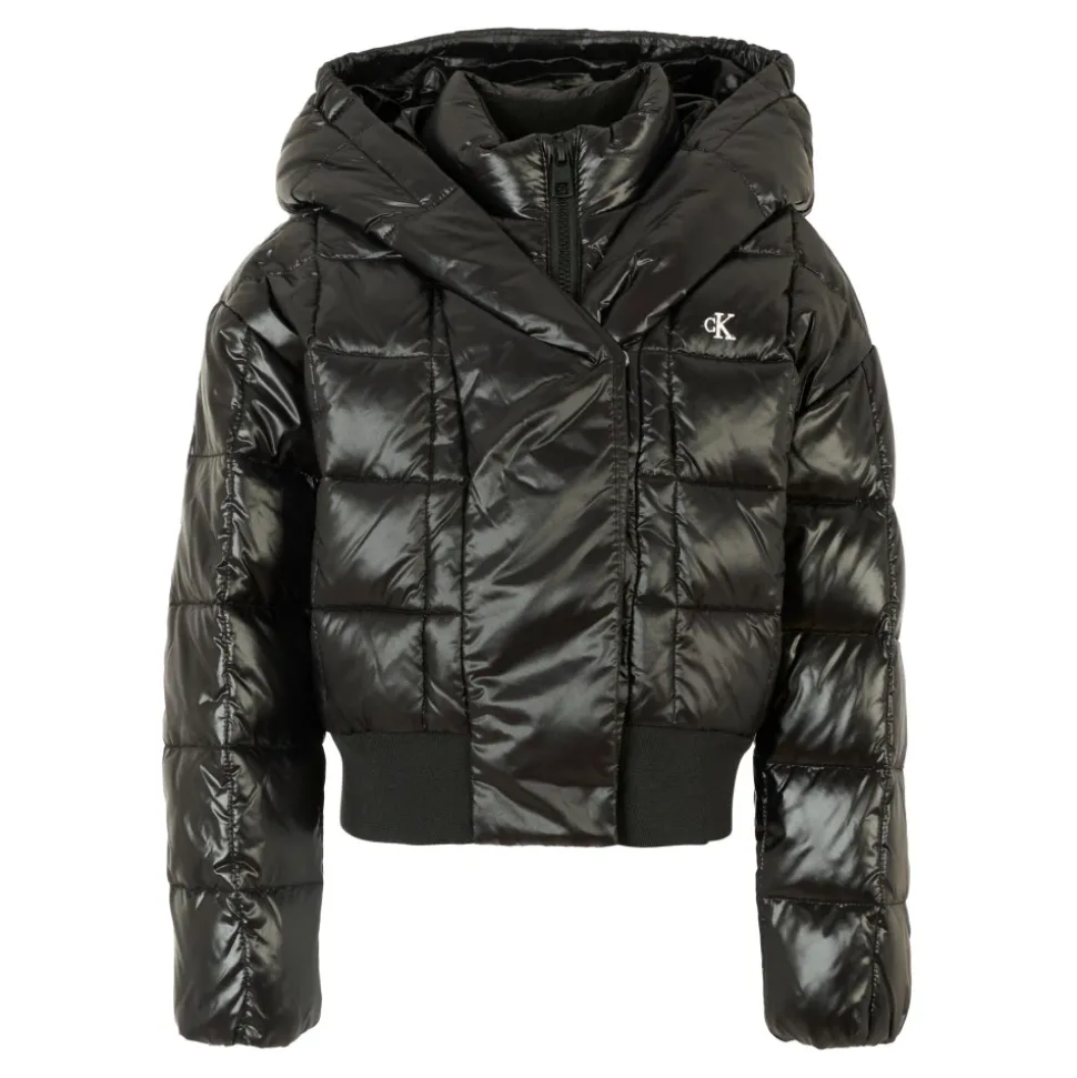 Zwarte Gewatteerde Crop Donsjas