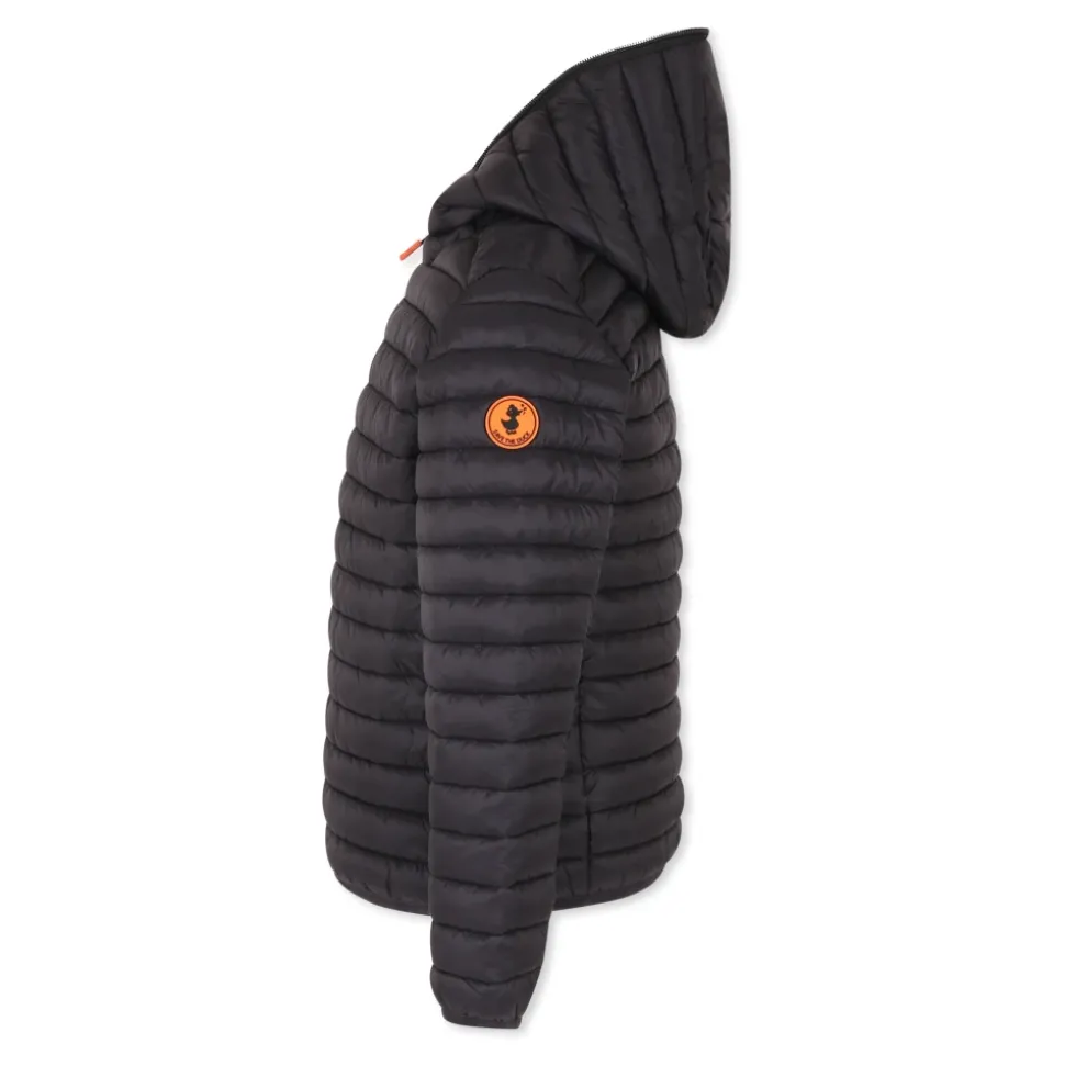 Zwarte Gewatteerde Donsjas met Capuchon