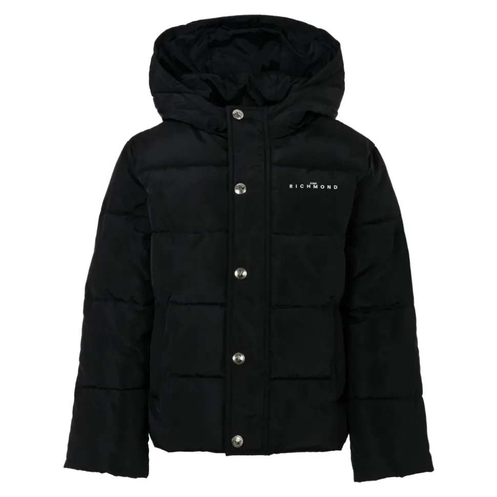 Zwarte Gewatteerde Donsjas met Capuchon