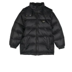 Zwarte gewatteerde jas met capuchon