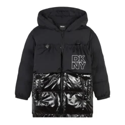 Zwarte gewatteerde jas met capuchon