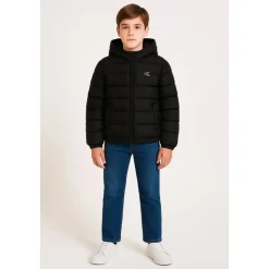 Zwarte Gewatteerde Winterjas met Capuchon