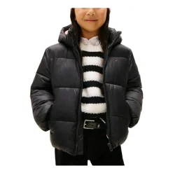 Zwarte Glanzende Hoodie Jas