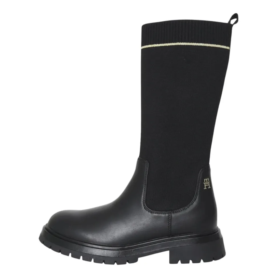 Zwarte hoge winterlaarzen met gebreide schacht