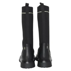 Zwarte hoge winterlaarzen met gebreide schacht